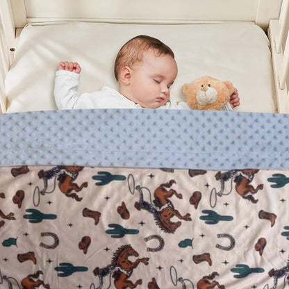 Baby Blanket for Boys Girls Super Soft Double Layer Minky with Dotted Backing Cute Cow Crib Receiving Blanket Bed Throws for Newborns Nursery Stroller Toddler 30 x 40 Inch (Western Cowboy)