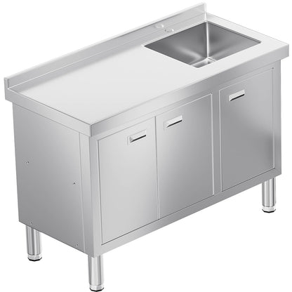 WWK 47" x 21" Stainless Steel Sink with Cabinet, Freestanding Utility Sink Laundry Sink, Heavy Duty Commercial Kitchen Sink for Outdoor, Restaurant, Hotel, Cafe, and Garage, 21D x 47W x 35H inches