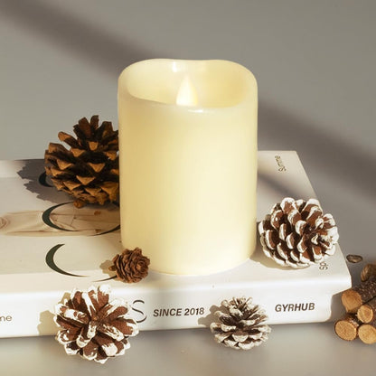 GyrHub Flameless Candles Last 1300+ Hours Real Wax Flame Effect Auto-Moving 3D Wick, LED Pillar Candles with Timers Battery Operated - Ivory 5"