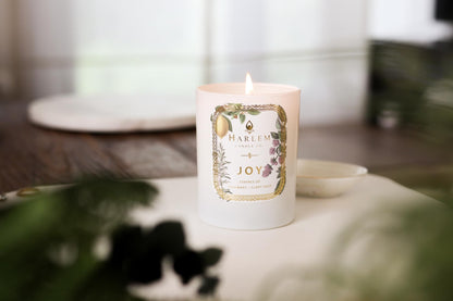 HARLEM CANDLE CO. - Joy - Luxury Scented Soy Candle, 11 oz - 80-Hour Burn Time | Fresh Mint, Italian Lemon, Rosemary, Jasmine Petals, Cedarwood, Amber Musk | Scented Candles for Home