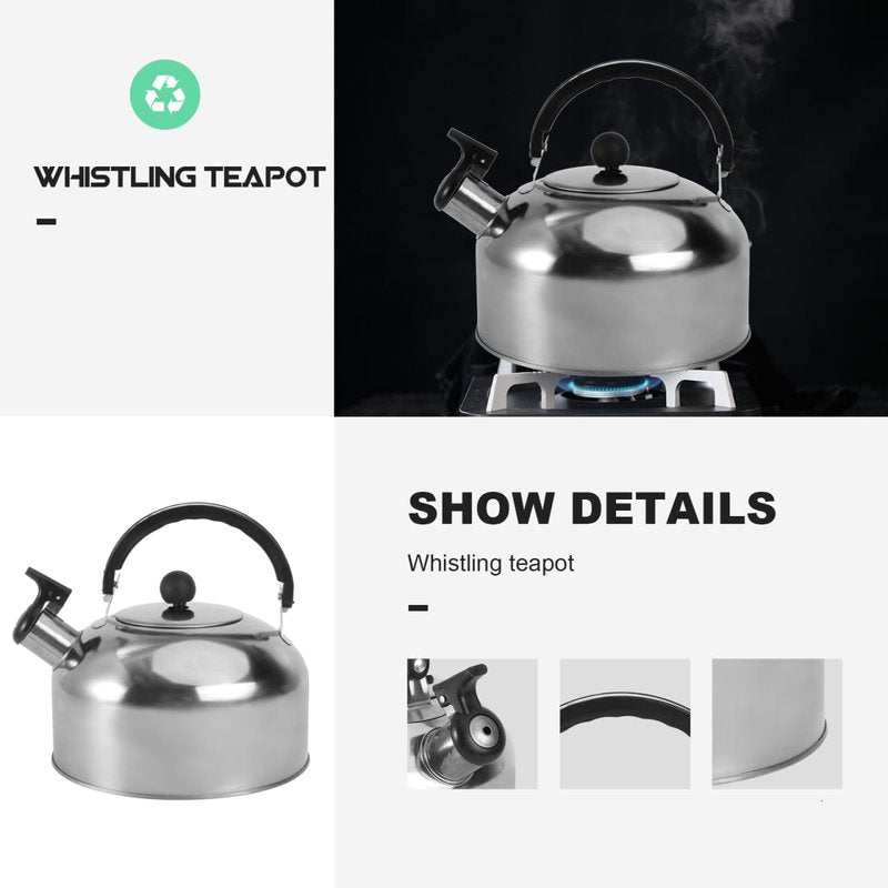 PRETYZOOM Stainless Steel Whistling Kettle for Stove Top and Induction Flat Bottom 7.08In Water Kettle with Ergonomic Handle Fast Heating Pot for Home Camping and Outdoor Brewing