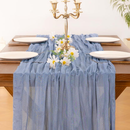 Socomi 6pcs Dusty Blue Summer Cheesecloth Table Runner Boho Rustic Gauze 120 inch 10FT Cheese Cloth Sheer Runner for Wedding Party Baby Shower Birthday Home Decor Holiday Decorations