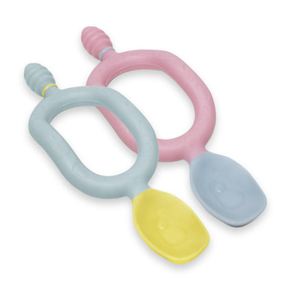 Bibado Dippit- Baby Led Weaning Spoon, BPA Free Baby Spoons Self Feeding 6 Months & Up, 2 Handed Baby Spoon with Loop Handle, Use as Toddler & Baby Training Spoon, Baby Led Weaning Supplies, 2 Pack