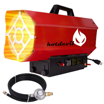 Hotdevil 85,000 BTU Forced Air Propane Heater(Non-adjustable Firepower),Thermally Protected, Heavy-Duty Garage Heater For Warehouses,Barns and Workshops up to 2200 Sq feet（Gas Cylinder not Include）