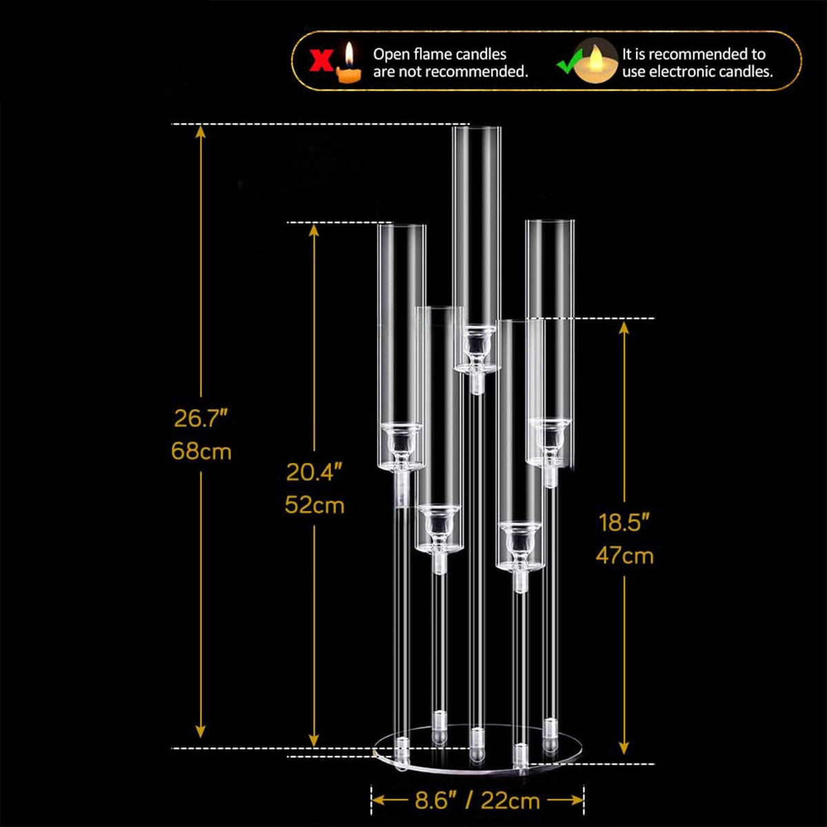2/4PCS Candle Holder - Candelabra, 3/5 Arms Clear Candelabra Centerpieces for Wedding, Acrylic Candle Holder, Taper Candlesticks Candle Holders, with Acrylic Shade(5 Arm 1)