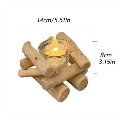 Decorative Candlestick Simple Wooden Candlestick Pastoral Style Glass Creative Decorations Photographic Props Desktop Decorations Candlestick