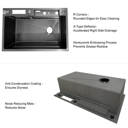 SDGRP Kitchen Sink 304 Stainless Steel Undermount Sink Drop in Single Bowl Kitchen Sinks, With Pull Down Sprayhead Faucet, With Pressurized Cup Washer and Two Waterfalls (31.5 x 18.1 inch)