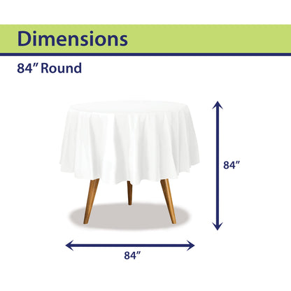 Party Dimensions White Disposable Plastic Tablecloth for Round Tables (12 Pack) 84 inches Table Cloths for Parties, Events & Weddings, Indoors & Outdoors, Plastic Table Cover