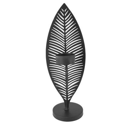 Iron Leaf Candle Holder, Minimalist Wrought Iron Candlestick Stand, Unique Leaf Shape Metal Candle Holder with Nordic Design for Dining Room Home Decor (Black)
