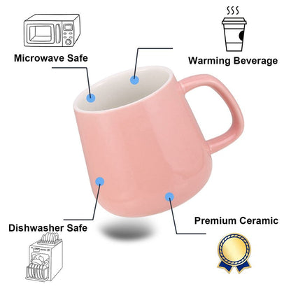 VOBAGA Coffee Cup with Lid and Flat-Bottom, 13 oz Tea Mug for Daily Use Warming Coffee&Tea(White)