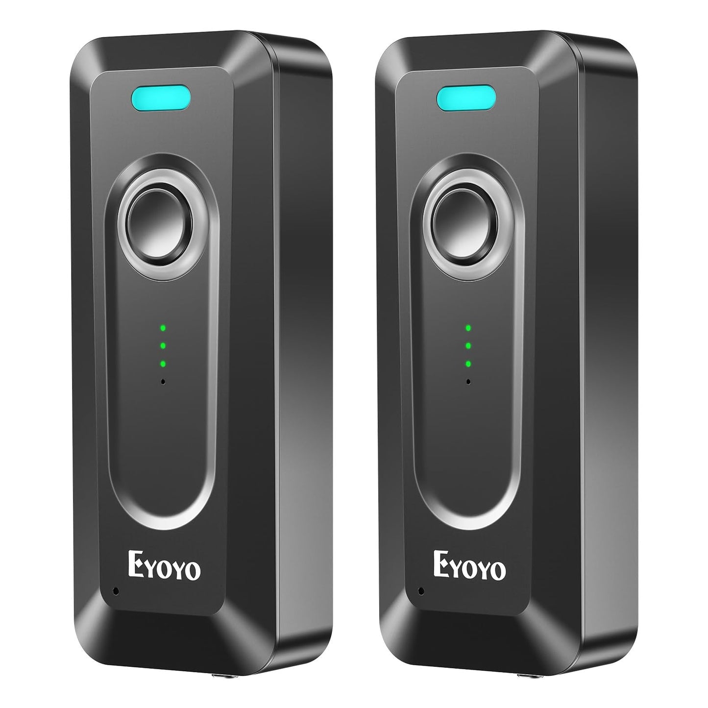 2-Pack Eyoyo 2D Bluetooth Barcode Scanner Wireless with Clip, 2000mAh Battery with Level Indicator, Portable Mini Barcode Reader for Library Inventory Compatible with iPhone, iPad, Android Phone