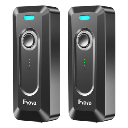 2-Pack Eyoyo 2D Bluetooth Barcode Scanner Wireless with Clip, 2000mAh Battery with Level Indicator, Portable Mini Barcode Reader for Library Inventory Compatible with iPhone, iPad, Android Phone