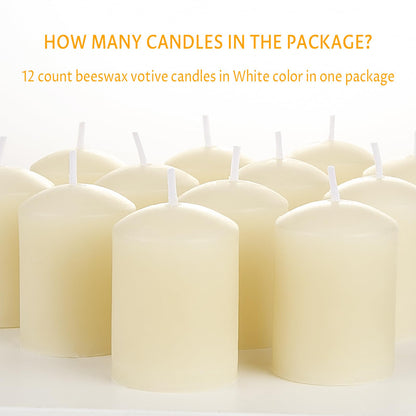 TELOSMA Pure Beeswax Candles Unscented - Natural Votive Candles Smokeless - Drippless Mini Beeswax Pillar Candle for Home, Restaurants, Parties Decorations -Pack of 24, Off White