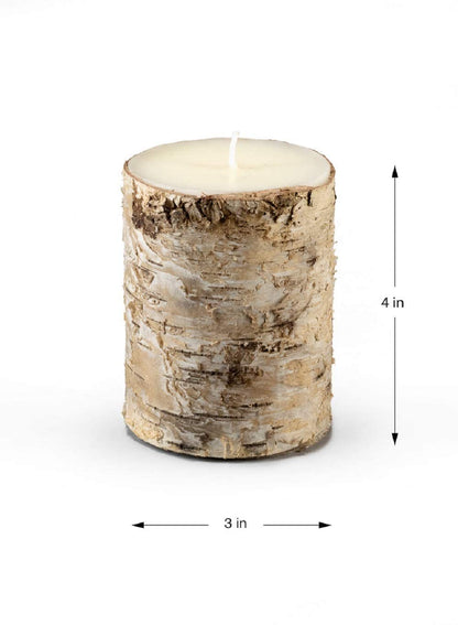 Serene Spaces Living Birch Bark Candle, Small Size, Set of 12 – Pillar Style Candle Brings Nature Indoors, Ideal for Weddings, Parties, Events, Restaurants, Home Decor, 3" in Diameter & 4" Tall