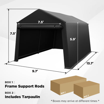 8 x 14 Portable Carport Storage Shed, Heavy-Duty Outdoor Shelter with Slide-Up Zippered Door, Canopy for Cars, ATVs, Bicycles, and Yard Tools, Weather-Resistant and Easy-to-Assemble