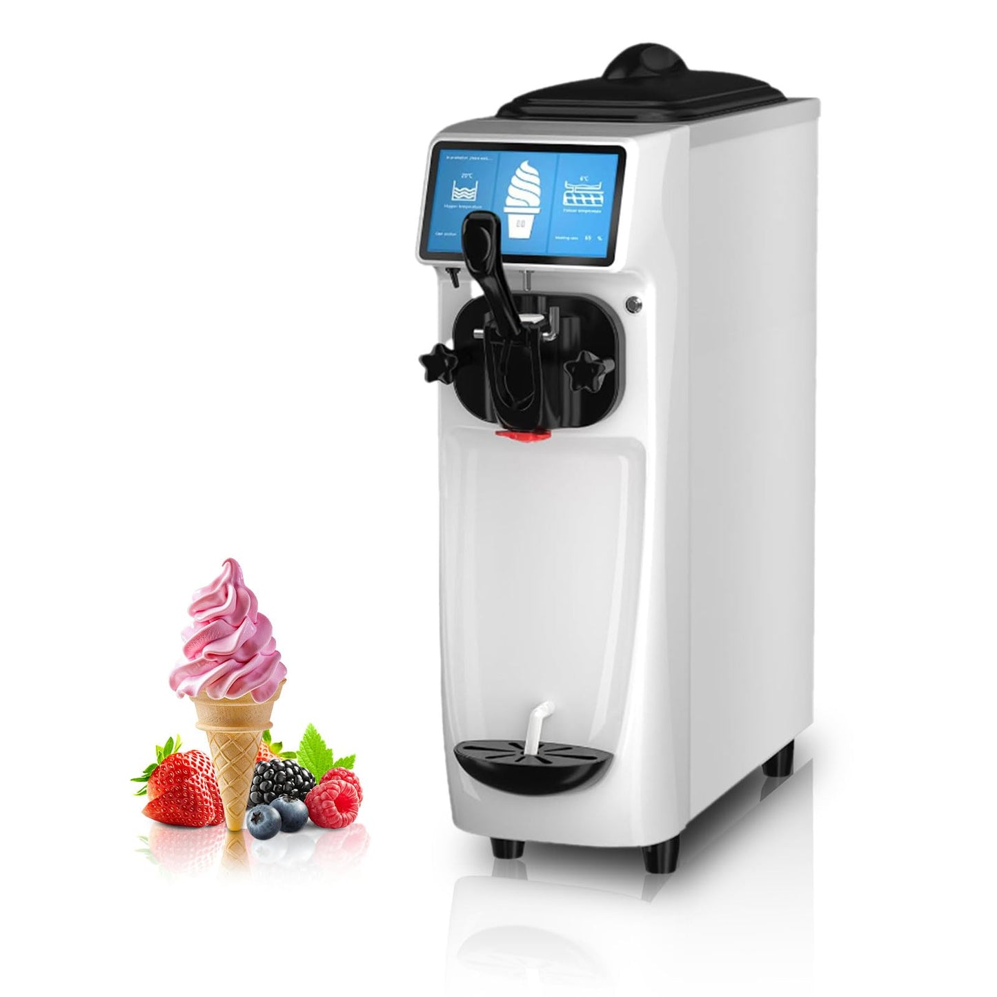 GSEICE Soft Serve Ice Cream Machine, 4 to 4.5 Gal/H Ice Cream Maker 7 Inch Screen Soft Serve Machine with Pre-Cooling & Fresh-Keeping, 6L Stainless Hopper, Enclosed Body for Home Party Café Store