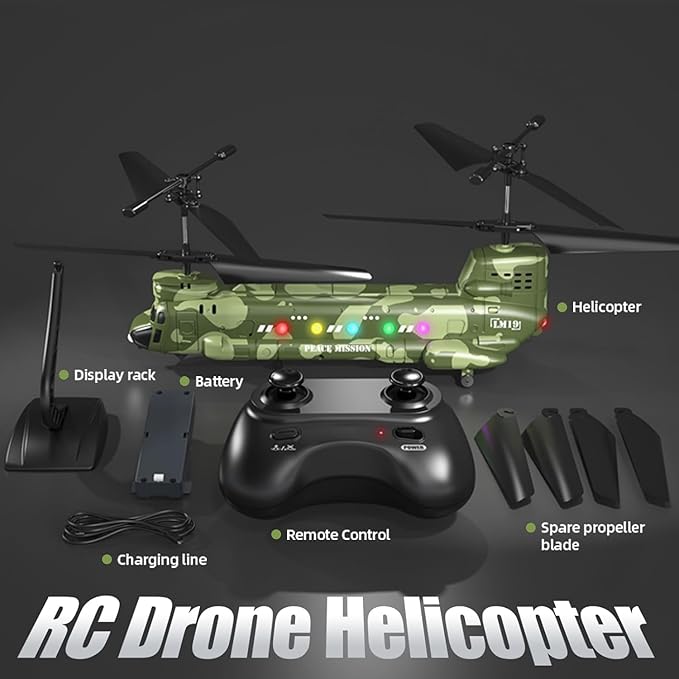 OBEST LM19-D Chinook RC HelicopterRemote Control Military HelicopterTwin-Propeller with Altitude HoldOne Key take Off/LandingArmy RC Toys for Military Fans