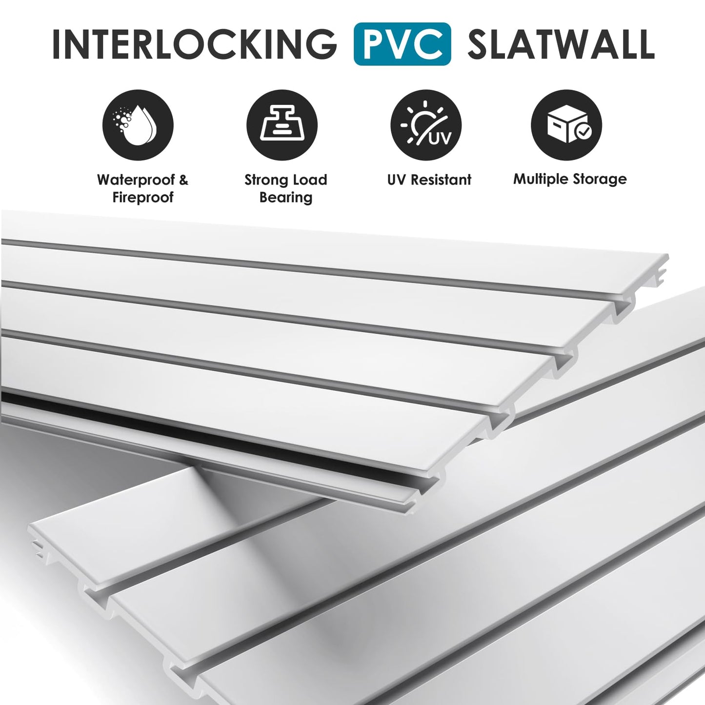 Brakki PVC Slat Wall Paneling 4x8 ft, Garage Organizer Storage System, White Slatwall Panels for Garage Organization Product, Heavy Duty Wall Mounted Tool Storage for Home