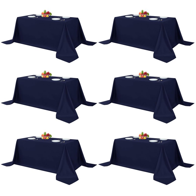 Fitable Elegant Rectangle Table Clothes, 6 Pack - 90 x 132 Inch, Navy - Reusable and Washable Tablecloths, Polyester Fabric Table Covers for Wedding, Party, Banquet, Formal Events