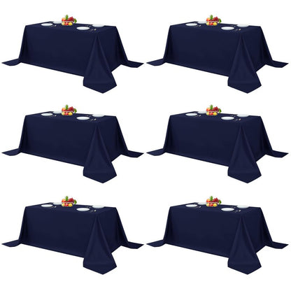 Fitable Elegant Rectangle Table Clothes, 6 Pack - 90 x 132 Inch, Navy - Reusable and Washable Tablecloths, Polyester Fabric Table Covers for Wedding, Party, Banquet, Formal Events