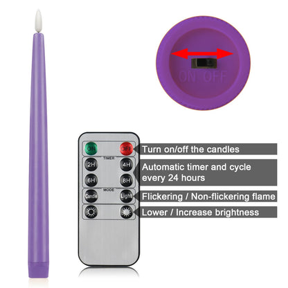 CVHOMEDECO. Flameless Taper Candles with 10-Key Remote, Battery Operated Led Flickering 3D Wick Window Candles Real Wax Finished Home Christmas Party Decor 0.78 x 11 Inch, Pack of 2, Purple