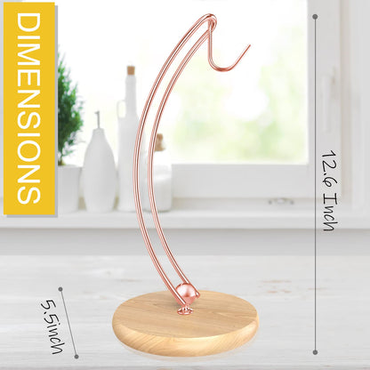 Signice Banana Holder Stand - Patented Modern Banana Tree Hanger with Wood Base Stainless Steel Banana Rack for Home Kitchen Use,Doesn't Tip Over (Rose Gold)