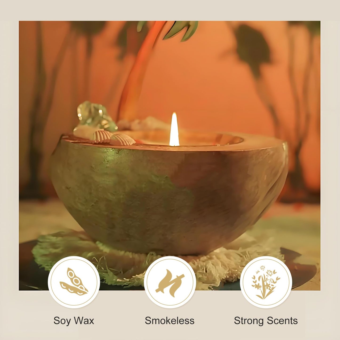 Peach Scent Soy Candle 6.35 Oz Single Wick Aromatherapy Candle Coconut Shell Candle Ideal for Creating a Welcoming Home Very Suitable for Decorating Rooms, It is an Ideal Choice for Giving Gifts