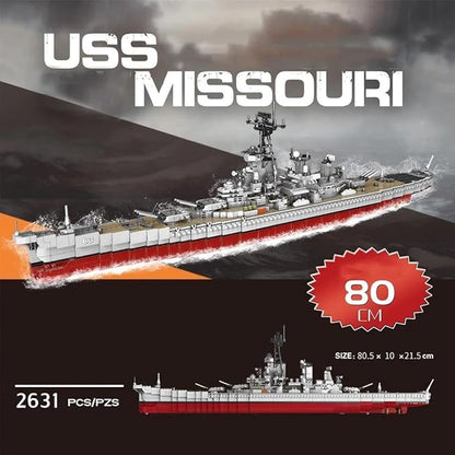 USS Missouri Aircraft Carrier Battleship Building Toys Set WW2 Navy Warship Battleship Building Set Military Building Block Set for Teens and Adults Army Toy for Collectors(2631 PCS)