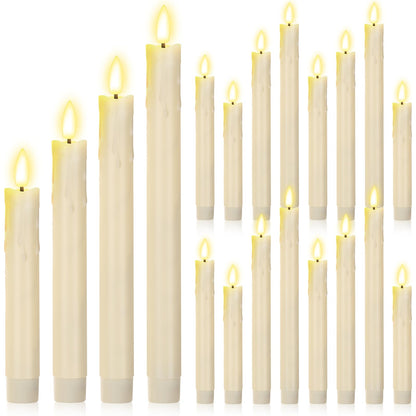 Macarrie 24 Pcs Ivory Flameless Taper Candles LED Battery Operated 6.5'', 7.7'', 8.8'', 10'' 3D Flickering Flame Candlesticks Drip Wax Shaped Candle for Valentine Anniversary Wedding Party Decoration