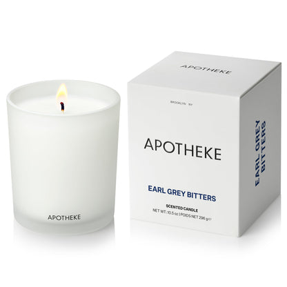 Apotheke Signature Scented Candles for Home, Earl Grey Bitters - 10.5 oz - Soy Wax, Non Toxic, Large Jar White - Luxury Candle Gifts for Women & Men - Bergamot, Peony, and Lemon
