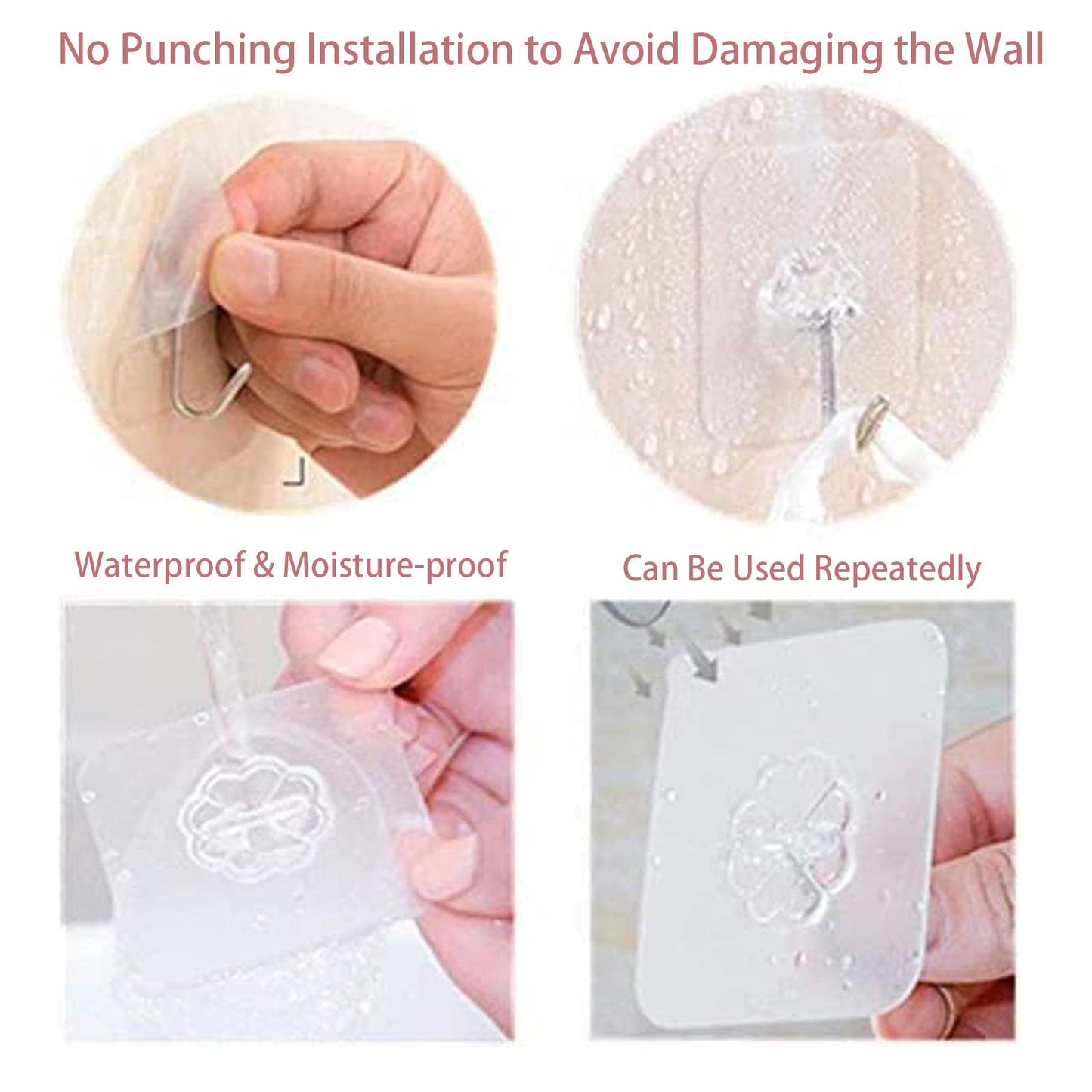 DDMY 24 Packs Hooks for Hanging 50lb Wall Hooks Transparent Reusable Waterproof Adhesive Hook for Kitchen Curtain, Towel Hook for Bathrooms, Heavy Duty Self Coat Hook for Walls No Damage