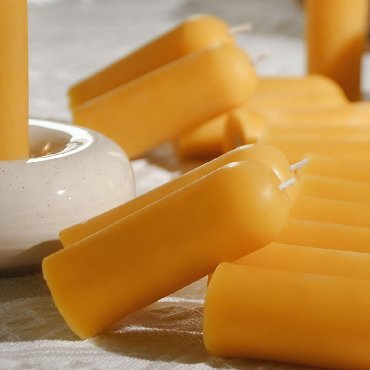 DEYBBY Beeswax Small Pillar Candles 6 Pack - Natural Bees Wax Travel Candles Bulk for Room Decor Blackout Housewarming Gift