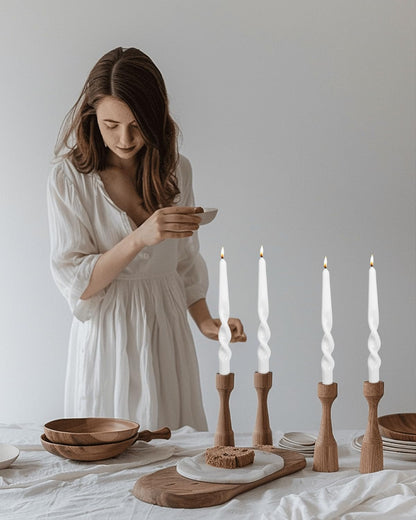 MAITREYA White Spiral Taper Candles Conical Stick Candle Handmade Twisted Candles-Set of 4 for Decoration Weddings Party Church-Unscented Dripless Candles,10inch(B-White)
