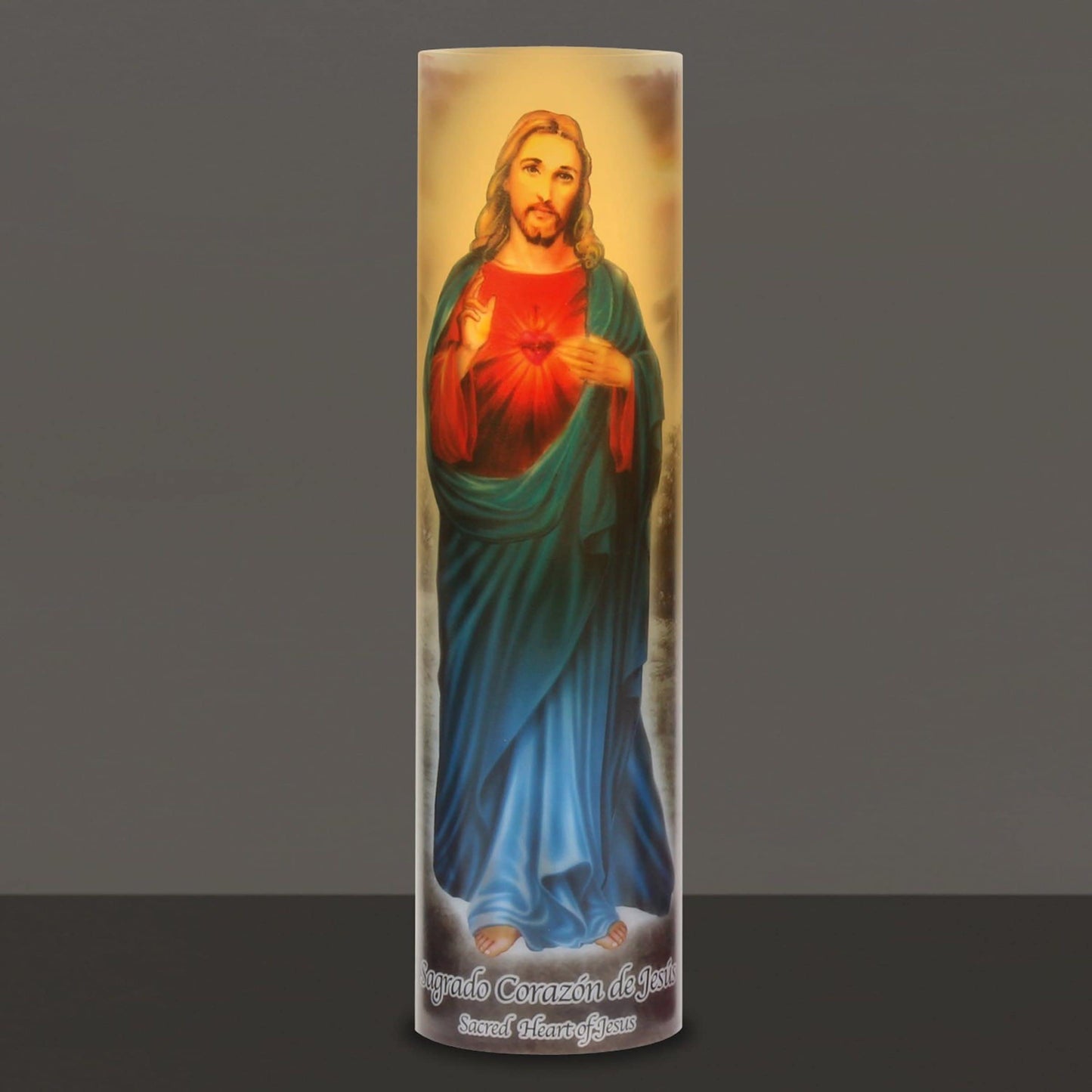Stonebriar Jesus Flameless LED Devotional Prayer Candle with Automatic Timer, Unique Religious Decoration for Home, Office, or Place of Worship 8 Inches
