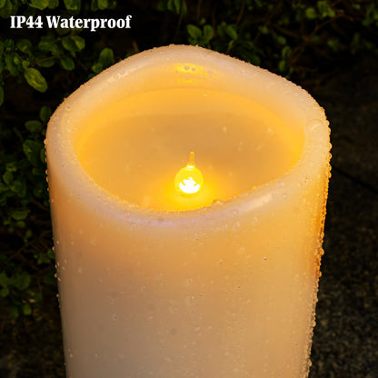 Lumeavetra 6" 8" 10" x 4" Large Waterproof Outdoor Flameless Candles Battery Operated LED Pillar Candles for Indoor Outdoor Lanterns, White, Long Lasting, Set of 3