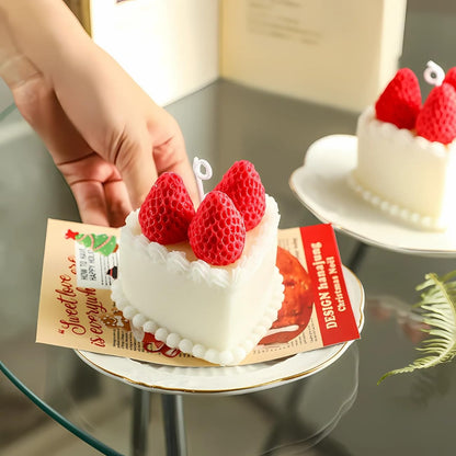 Strawberry Cake Candle, Handmade, Scented Birthday Cake Candle, Decorative Fake Food for Home Décor, Gift for Women & Girls, 3.15"x3.15"