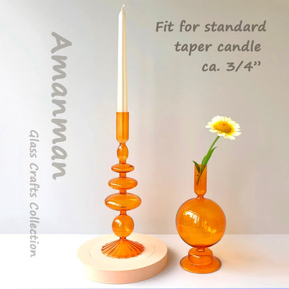 Amanman Candle Stick Candle Holder, Glass Candle Holders for Table Centerpiece, Modern Style Amber Candle Holder Mixed 4pcs