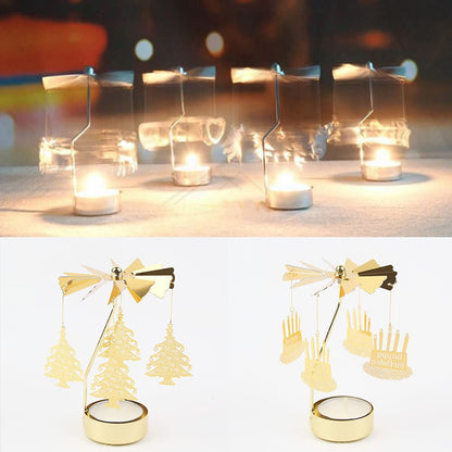 Eforcase Rotary Candle Holder, Gold Bicycle Boy Girl Tea Lights Candle Holder, Spinning Romantic Candlestick Ornament for Wedding Party Christmas Home Decoration