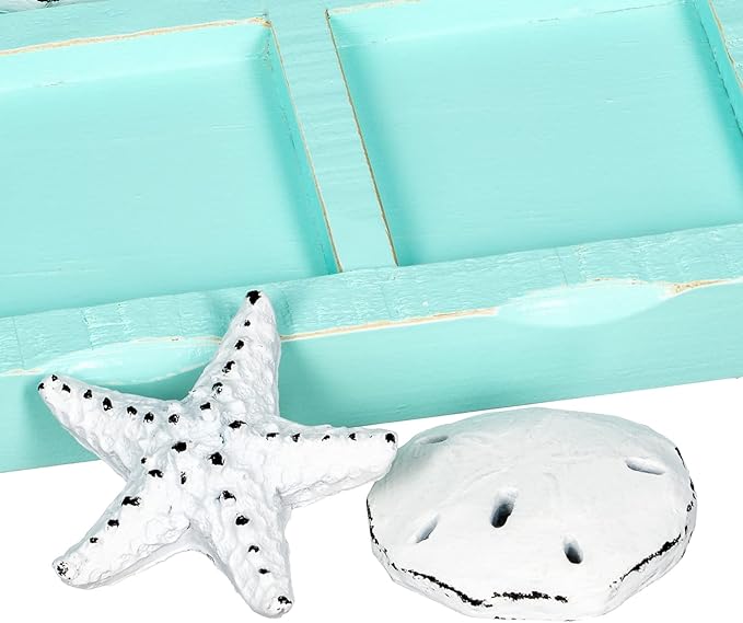 Beach Tic Tac Toe - 9 X 9 Seafoam Blue Tic Tac Toe Decor Home W/White Resin Starfish &amp Sand Dollars - Real Wooden Tic Tac Toe - Tic Tac Toe Coffee Table - Nautical Décor