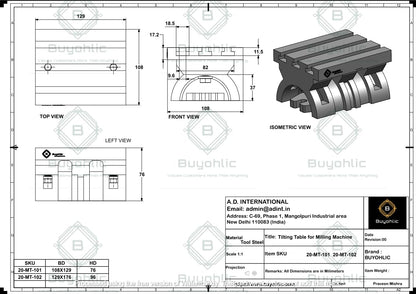 Buyohlic Tilting Milling Table Cast Iron Body Robust, Heavy Duty & Durable ((5" x 7" Inch II 125 x 175 mm))