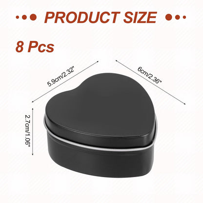 MECCANIXITY Heart Shaped Candle Tins, 2 oz Empty Metal Tin Cans Candles Containers for Candle Making Candies Gifts DIY Crafts, Black, Pack of 8