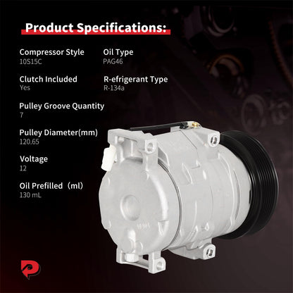 PHOBOOS A/C Compressor with Clutch Compatible with Scion tC 2007-2010 L4 2.4L Coupe, Fast Cooling, Low Noise, Easy Installation, Ref. 98393
