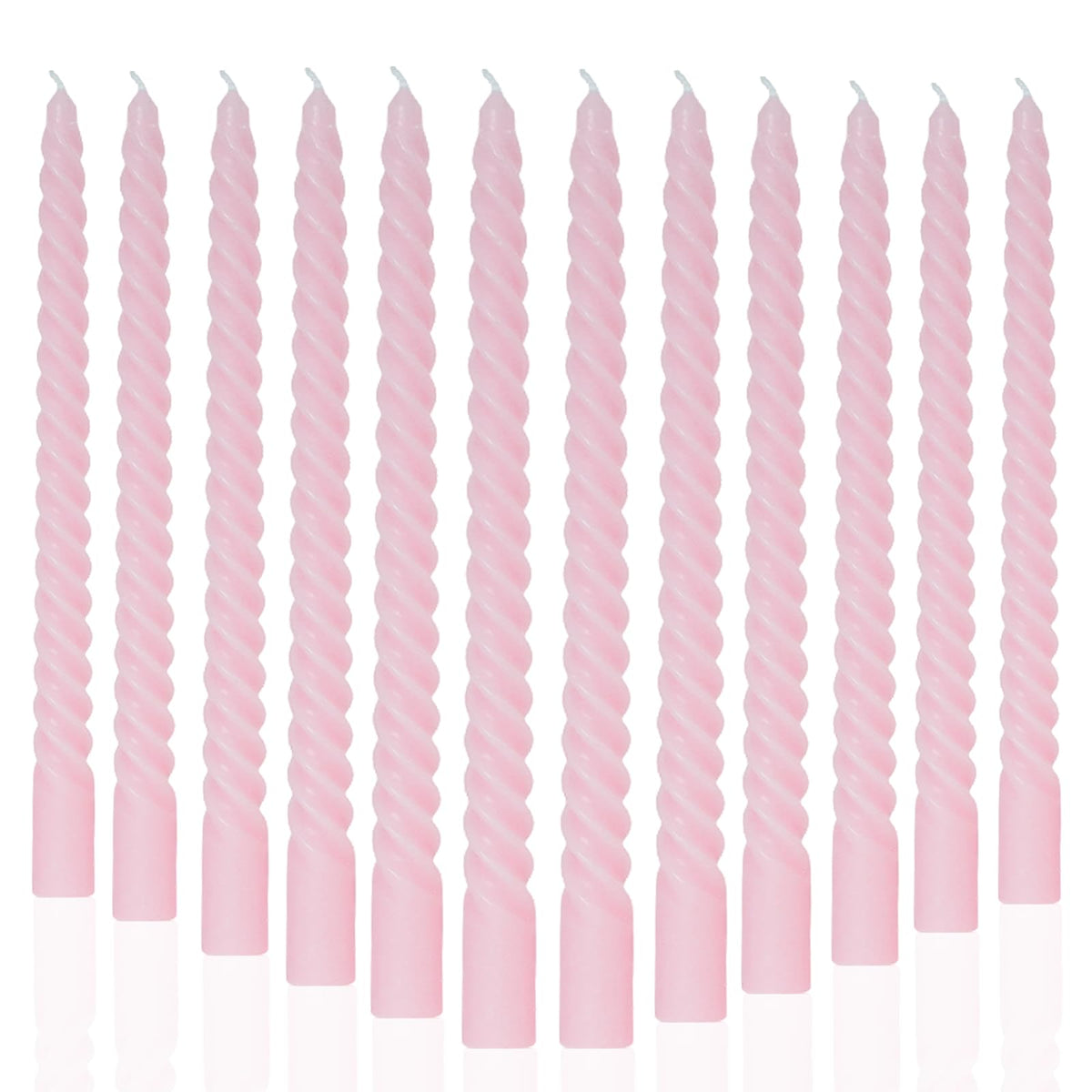 MAITREYA Pink Taper Candles Stick Spiral Twisted Candles-Set of 12 for Decoration Weddings Party Church-Unscented Dripless Candles,10inch(F-babypink)