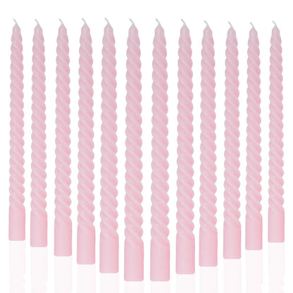 MAITREYA Pink Taper Candles Stick Spiral Twisted Candles-Set of 12 for Decoration Weddings Party Church-Unscented Dripless Candles,10inch(F-babypink)