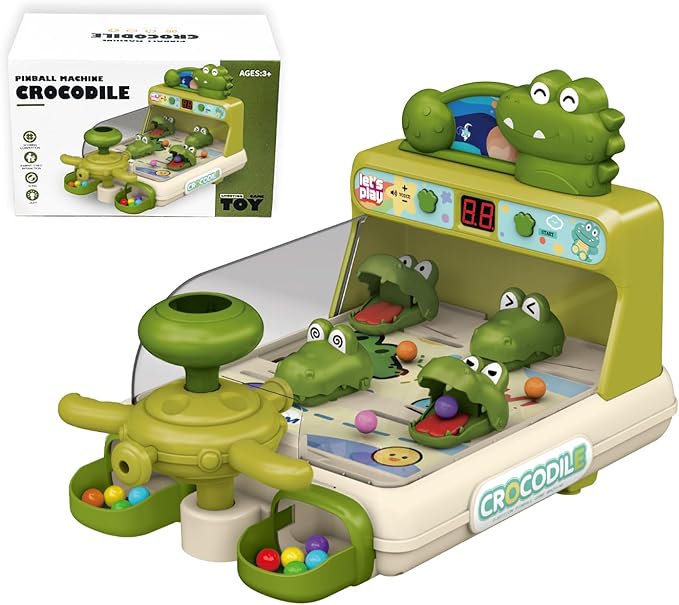 Dinosaur Crocodile Pinball Machine Board Kids Games Interactive Electronic Toys for Toddler Board Games Ages 3-5 Year Old Boy Birthday GiftBaby Toy for Early Learning (Green) ﻿
