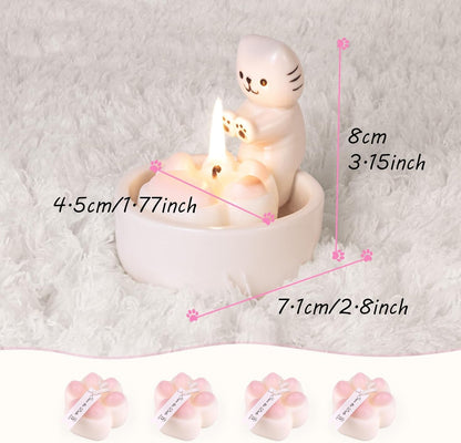 ProNature Kitten Candle Holder with 2 Cat Keychains, Ceramic Cat Mom Gifts, Cute Cat Home Decor Candlestick, Cat Lover Gifts for Women, White（Candle not Included