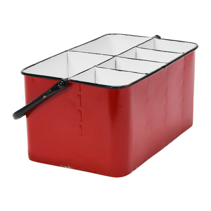 Creative Co-Op Farmhouse Metal Storage Caddy with 6 Compartments and Handle, Distressed Red and White