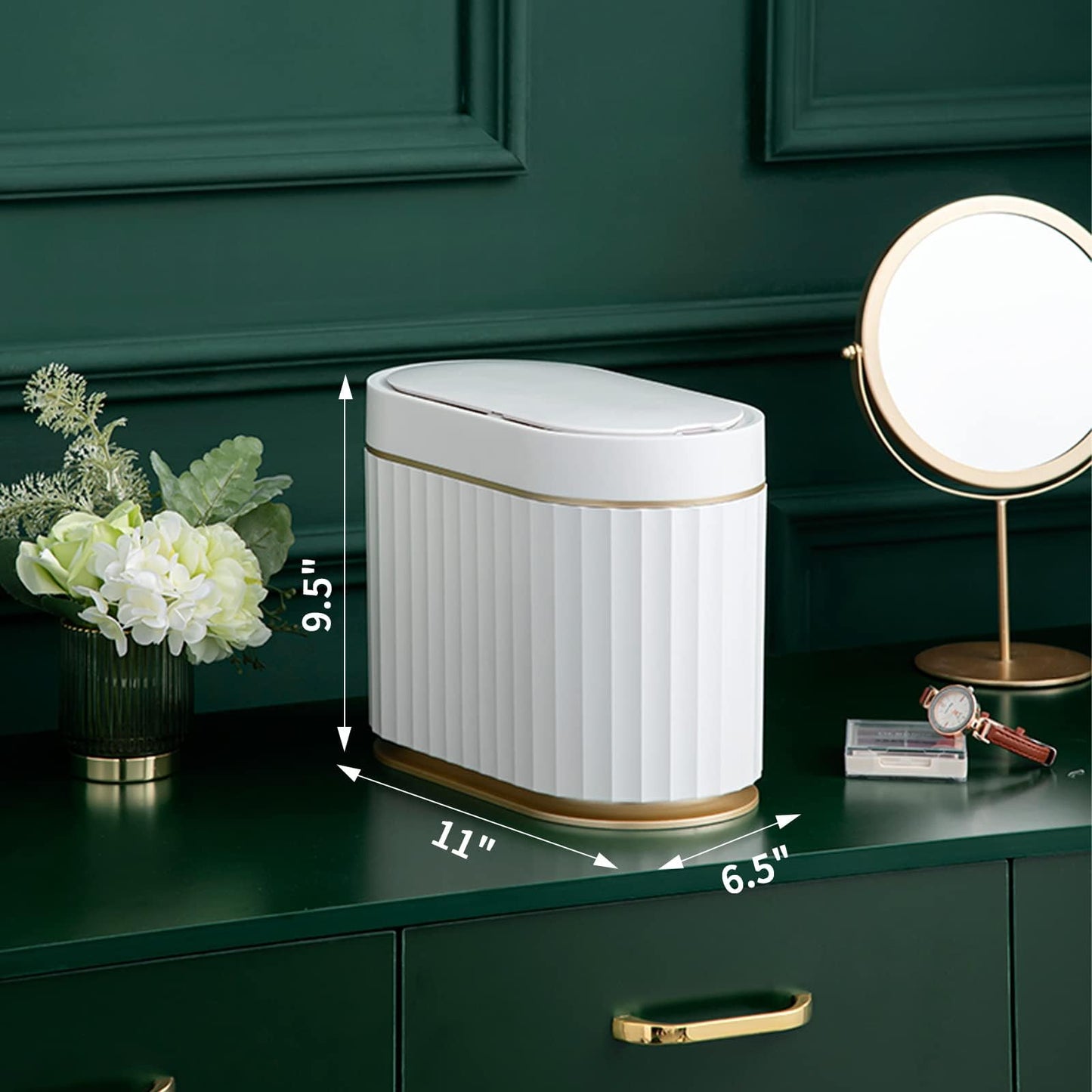 ELPHECO Mini Trash Can with Lid Small Desktop Lid, 1.3 Gallon Countertop Automatic Garbage Can, Commercial Tiny Motion Sensor Waste Basket for Bathroom, Coffee, Bedroom, Office