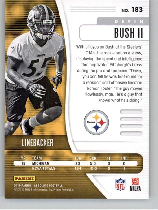2019 Panini Absolute Green #183 Devin Bush II Pittsburgh Steelers RC Rookie NFL Football Trading Card
