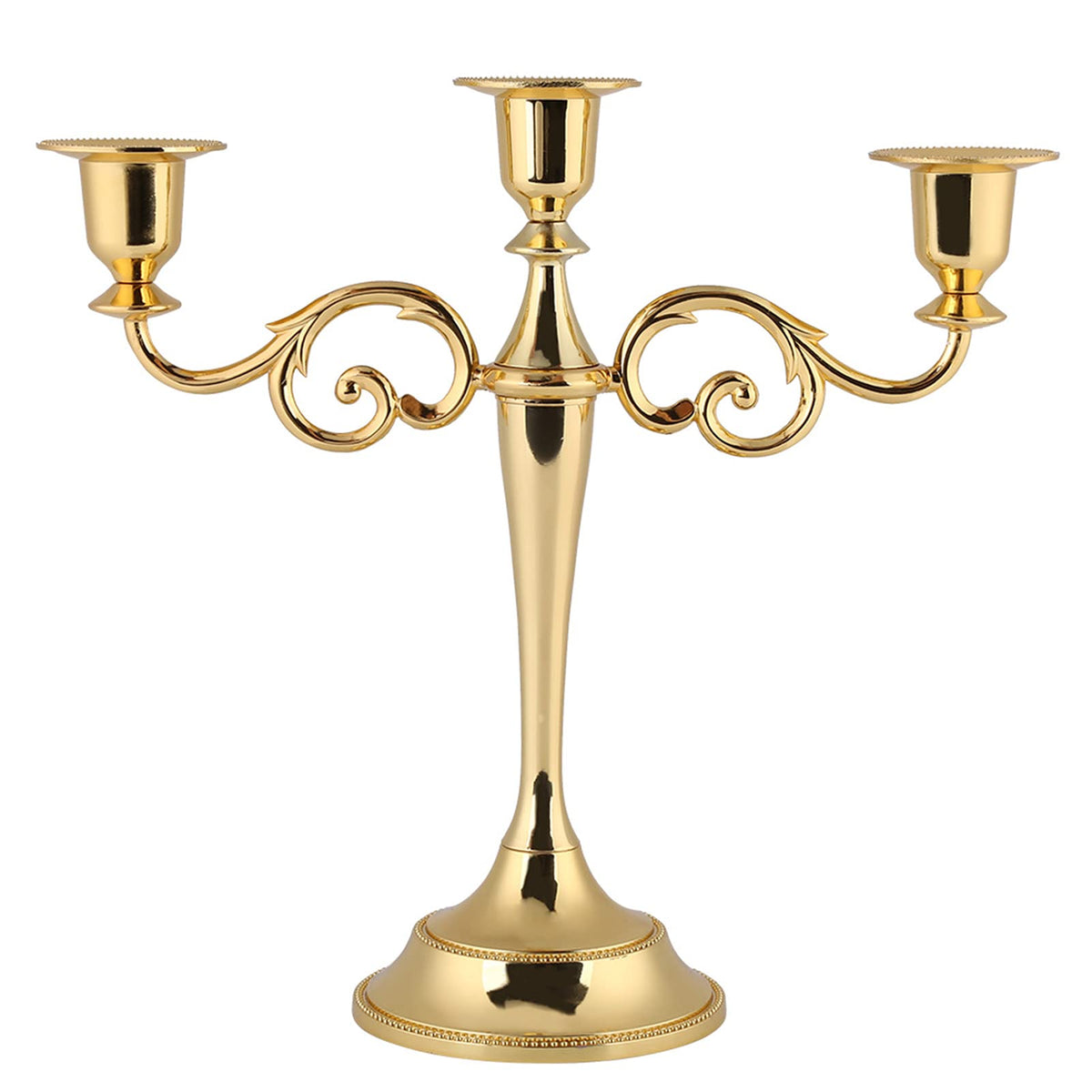 Sonew Premium 3 Arms Metal Candle Holder European Candelabra for Weddings & Home Decor (Gold)